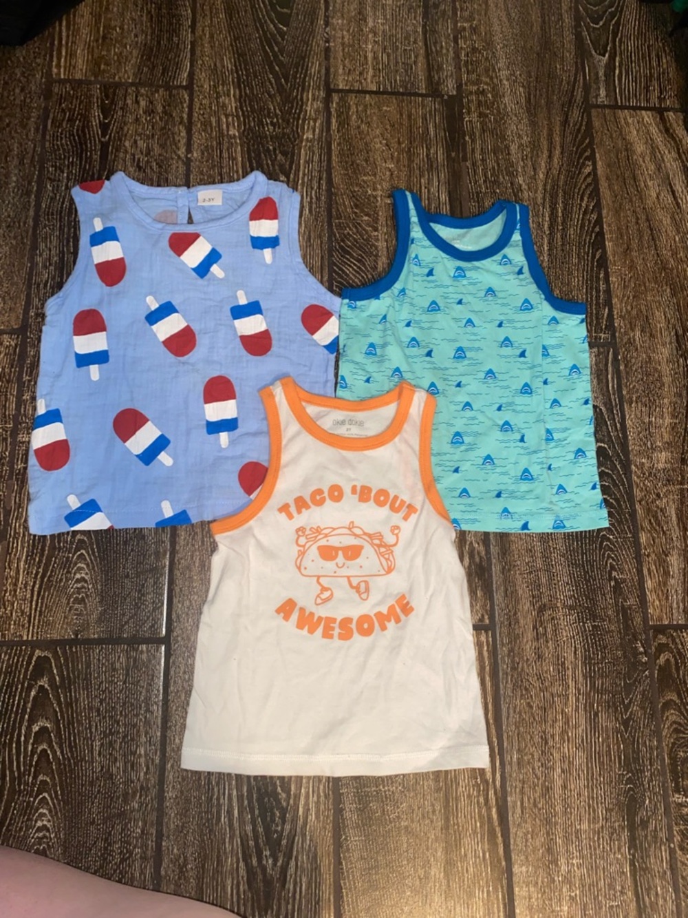 okie dokie Kids Tank Tops - Blue Popsicle, Teal Shark, White Orange Taco
